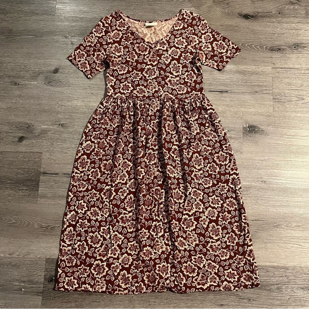 Vintage 90s Y2K Banana Republic Maroon Floral Midi Dress XS Grunge Cottagecore